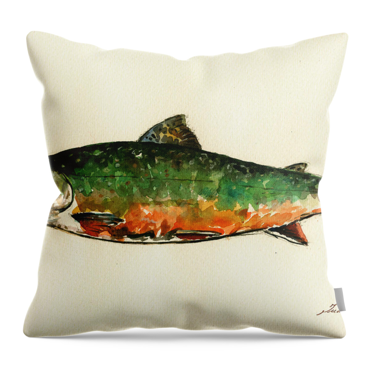 Brook Trout Throw Pillow featuring the painting Brook trout by Juan Bosco