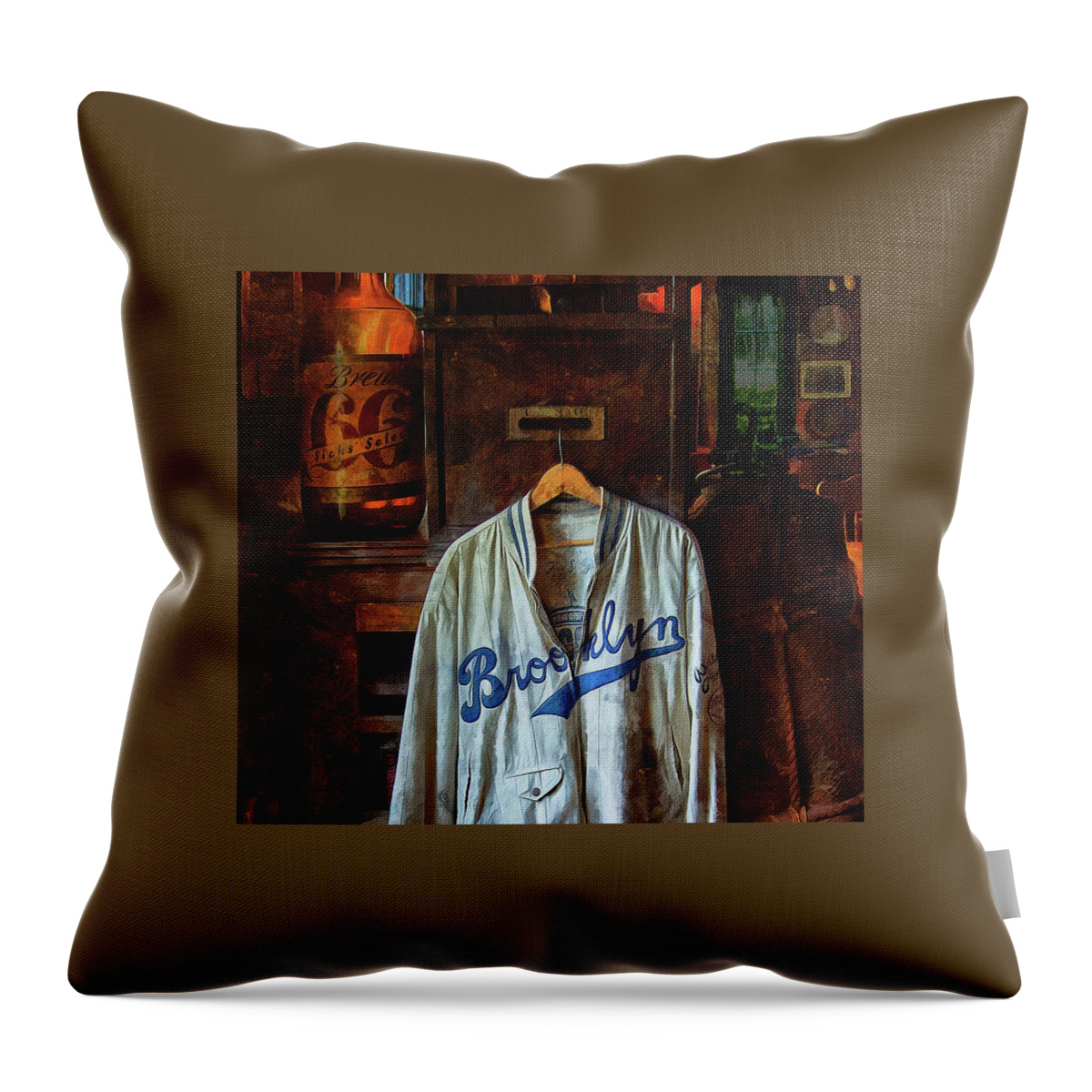 Nostalgic Throw Pillow featuring the photograph Brooklyn and Brew 66 by Thom Zehrfeld