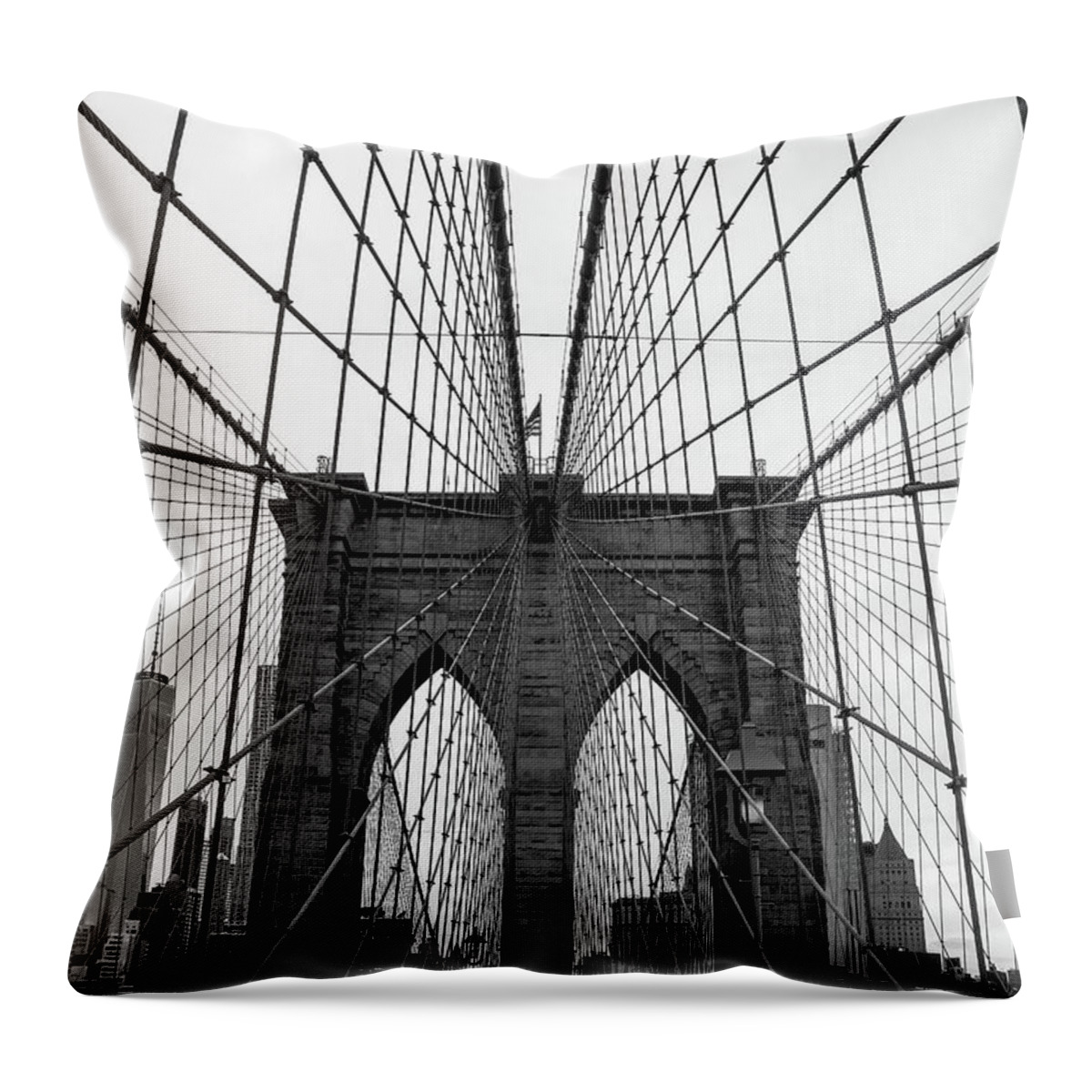 Nyc Throw Pillow featuring the photograph Brooklyn Bridge Look Up by Rand Ningali