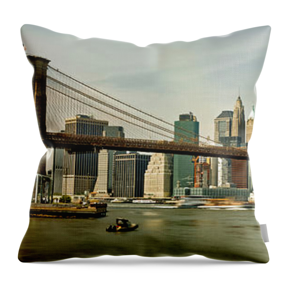 Brooklyn Bridge Throw Pillow featuring the photograph Brooklyn Bridge Panorama by Doolittle Photography and Art