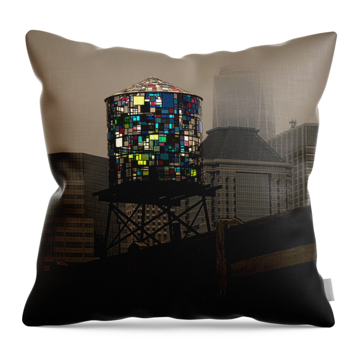 Water Tower Throw Pillow featuring the photograph Brooklyn Water Tower by Chris Lord