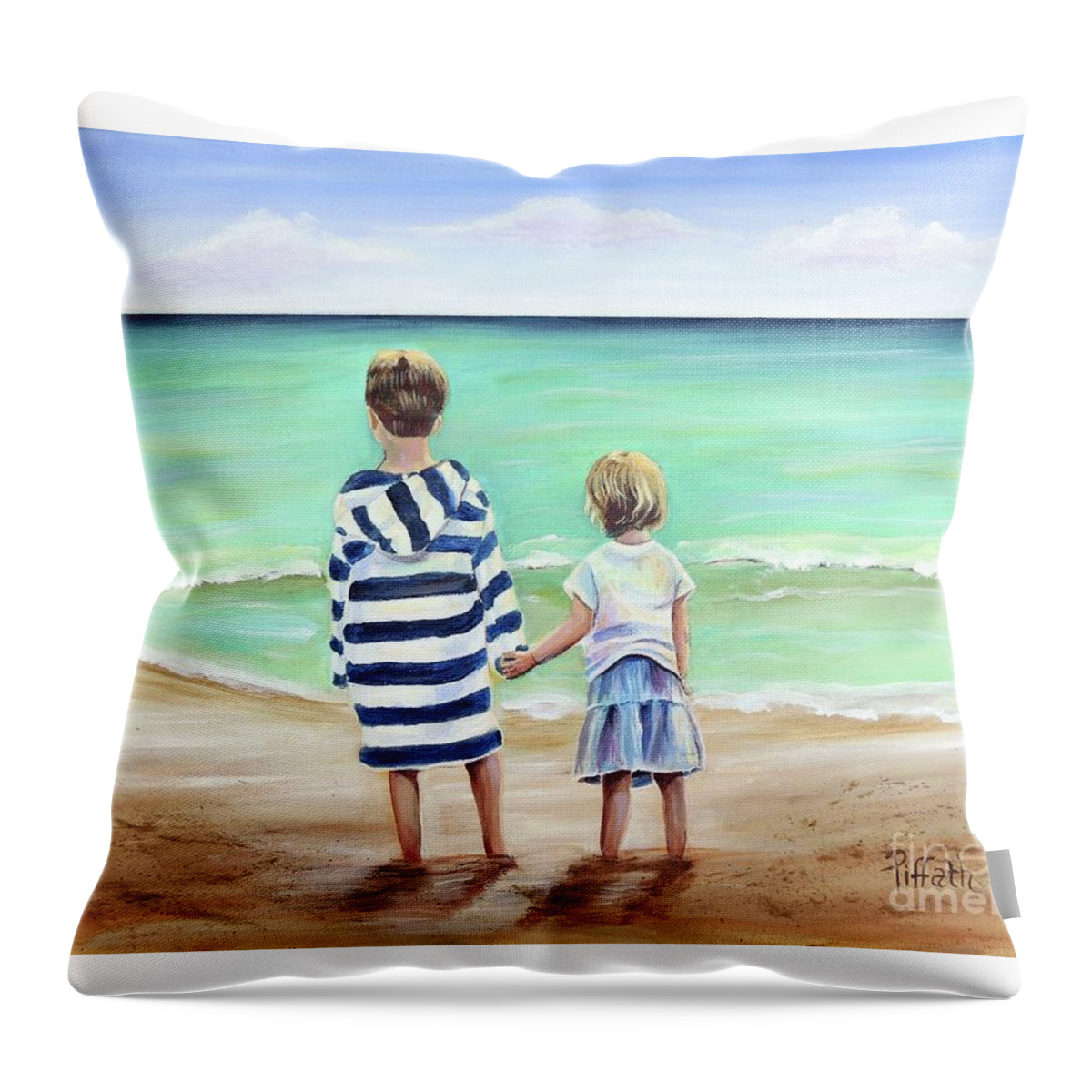 Brother And Sister Throw Pillow featuring the painting Brother and Sister by Patricia Piffath