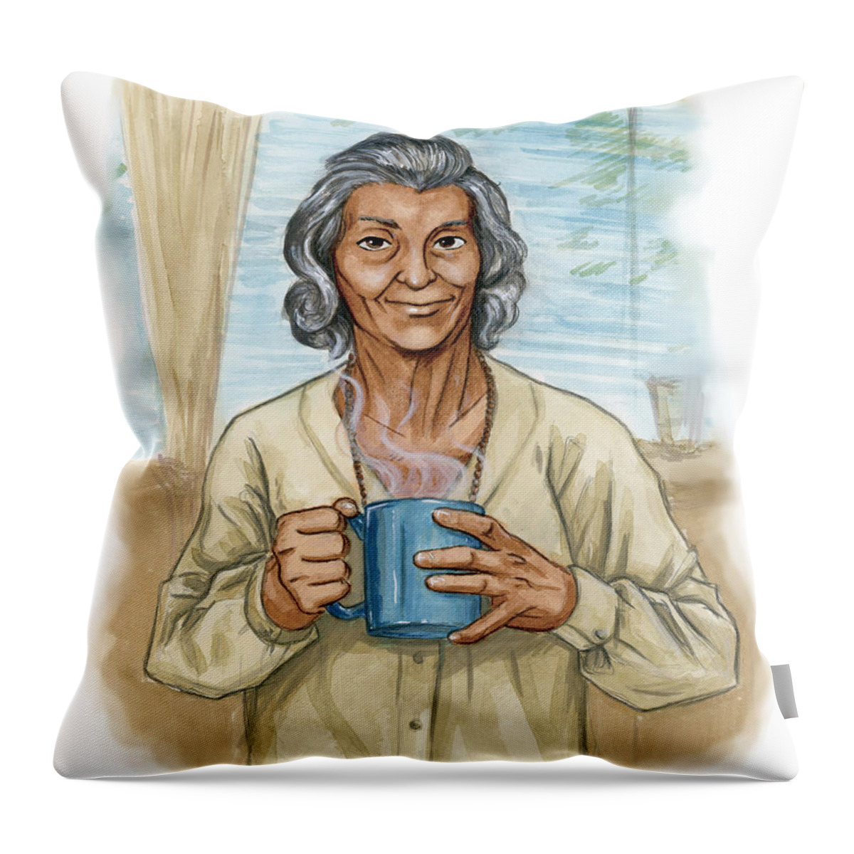 Watercolor Throw Pillow featuring the painting Brother Wolf - Grandmother Issi by Brandy Woods