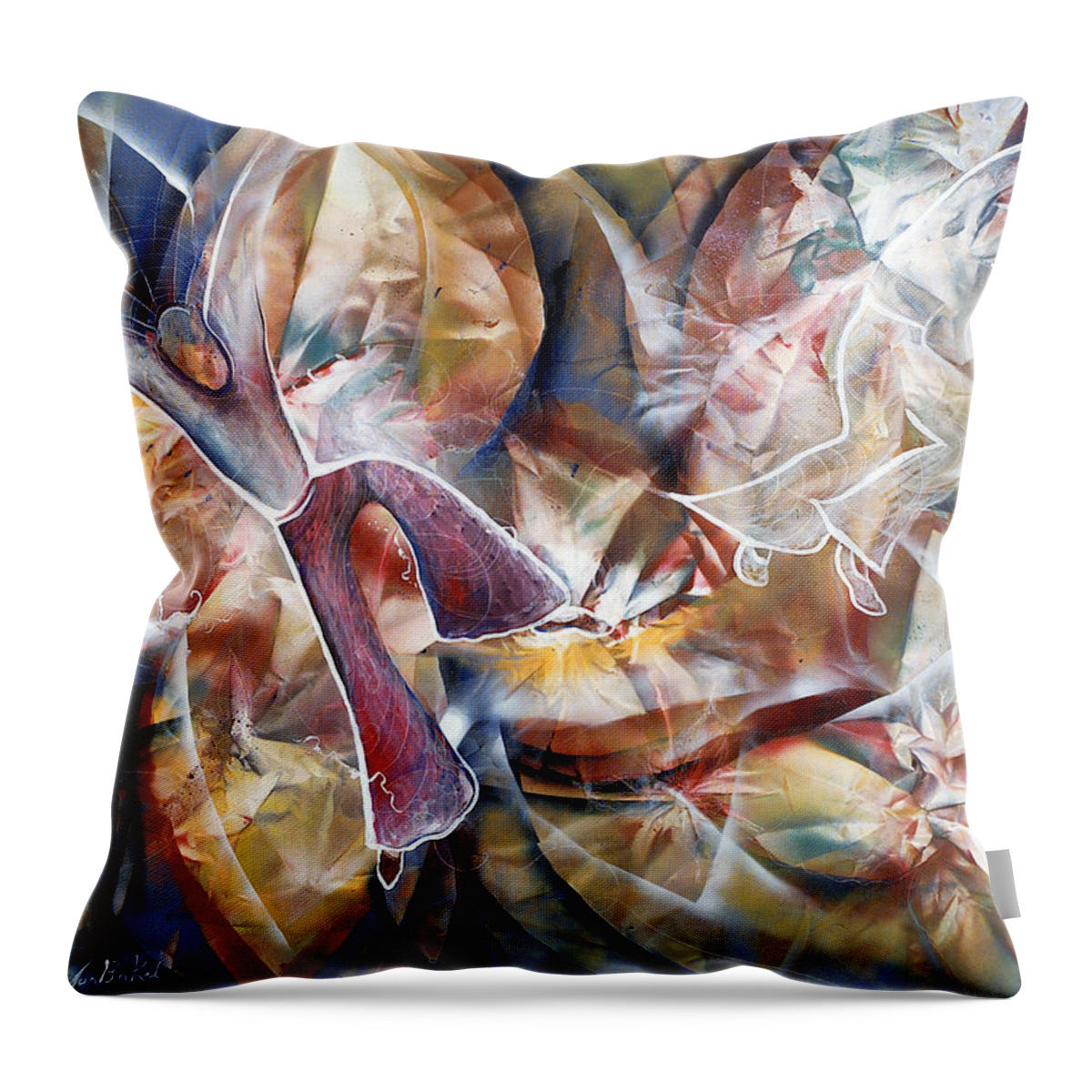 Two Figures Throw Pillow featuring the painting Brothers by Jan VonBokel
