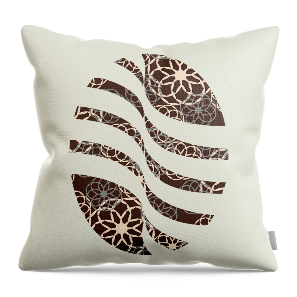 Floral Pattern Throw Pillow featuring the mixed media Brown and Silver Floral Pattern Art by Christina Rollo