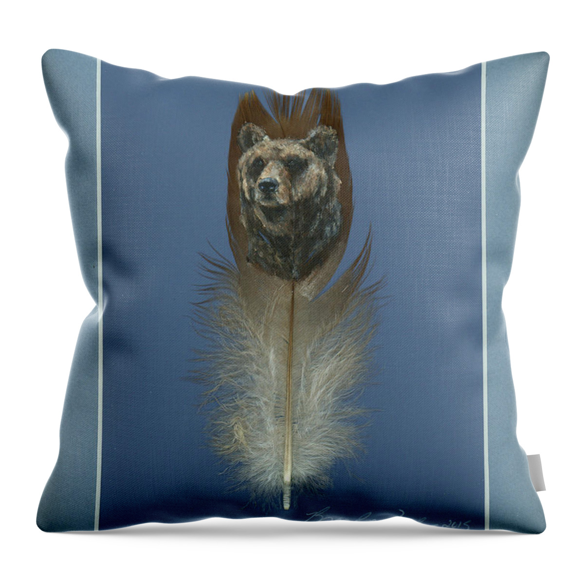 Spirit Animal Throw Pillow featuring the painting Brown Bear Painted Feather by Brandy Woods