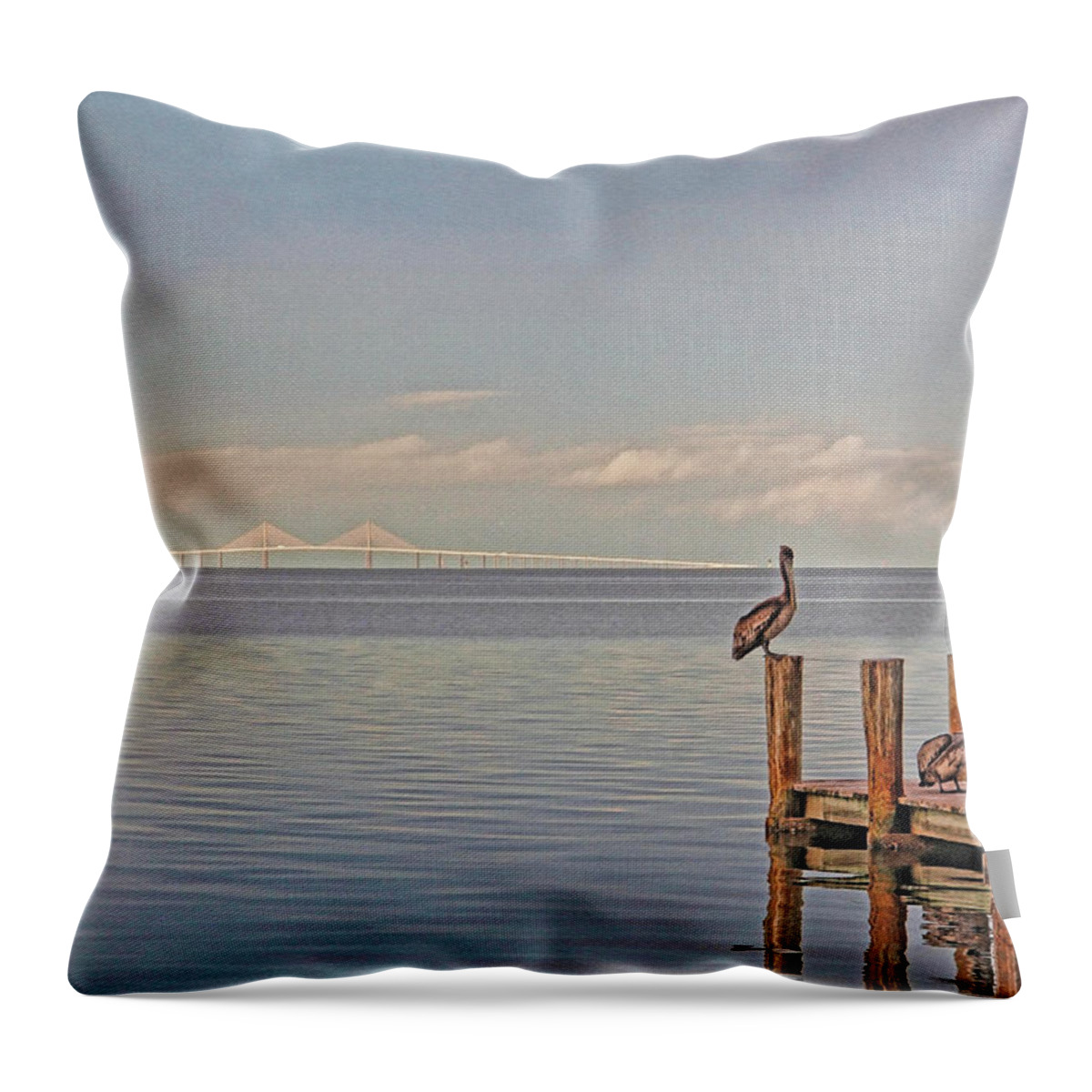 Sunshine Skyway Bridge Throw Pillow featuring the photograph Brown Pelican Five by HH Photography of Florida