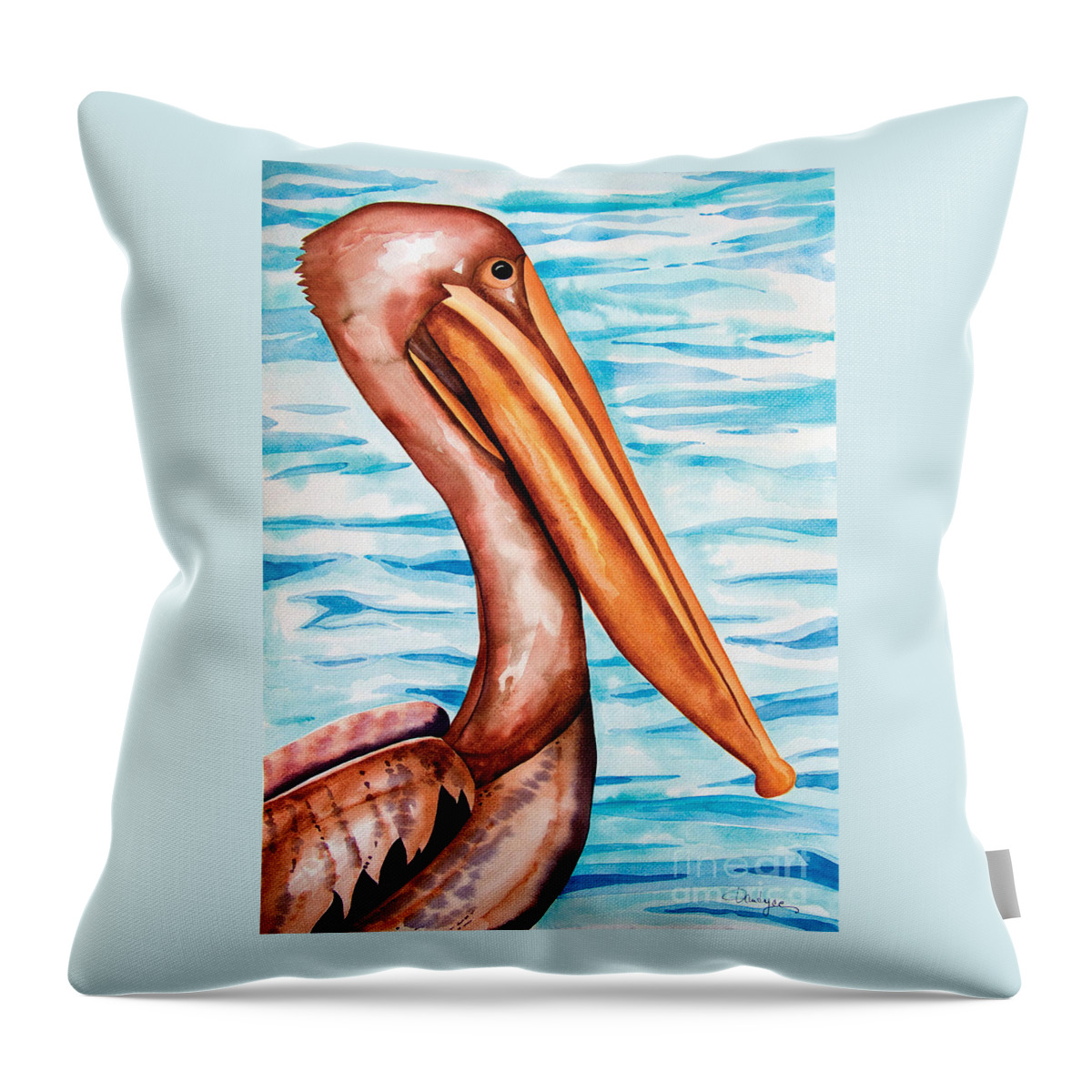 Brown Pelican Throw Pillow featuring the painting Brown Pelican Portrait by Kandyce Waltensperger