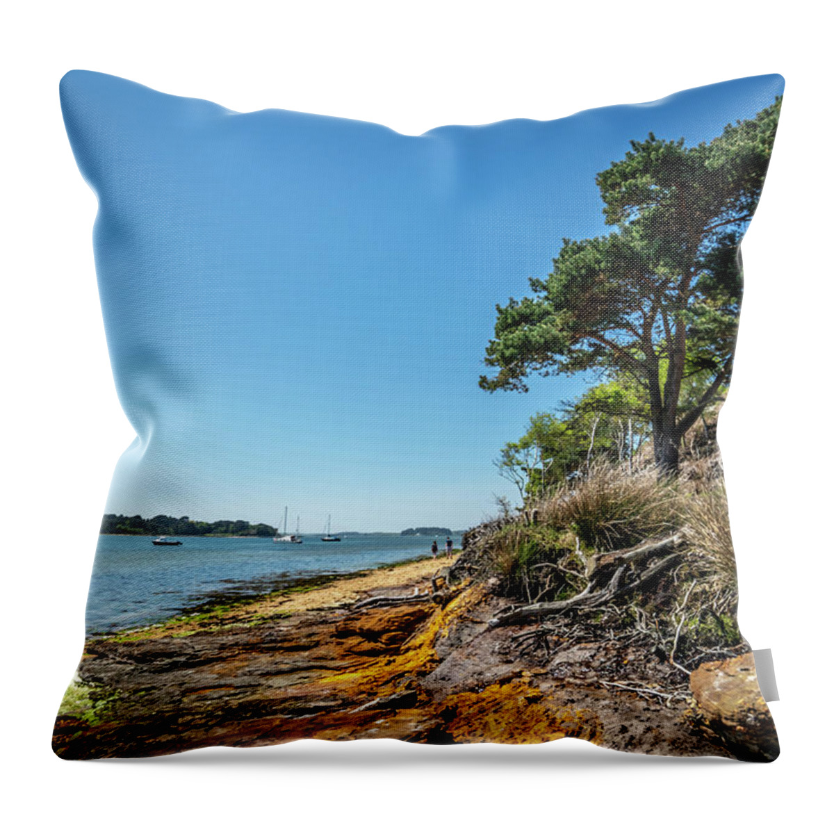 Brownsea Island Throw Pillow featuring the photograph Brownsea Island Shore by Framing Places