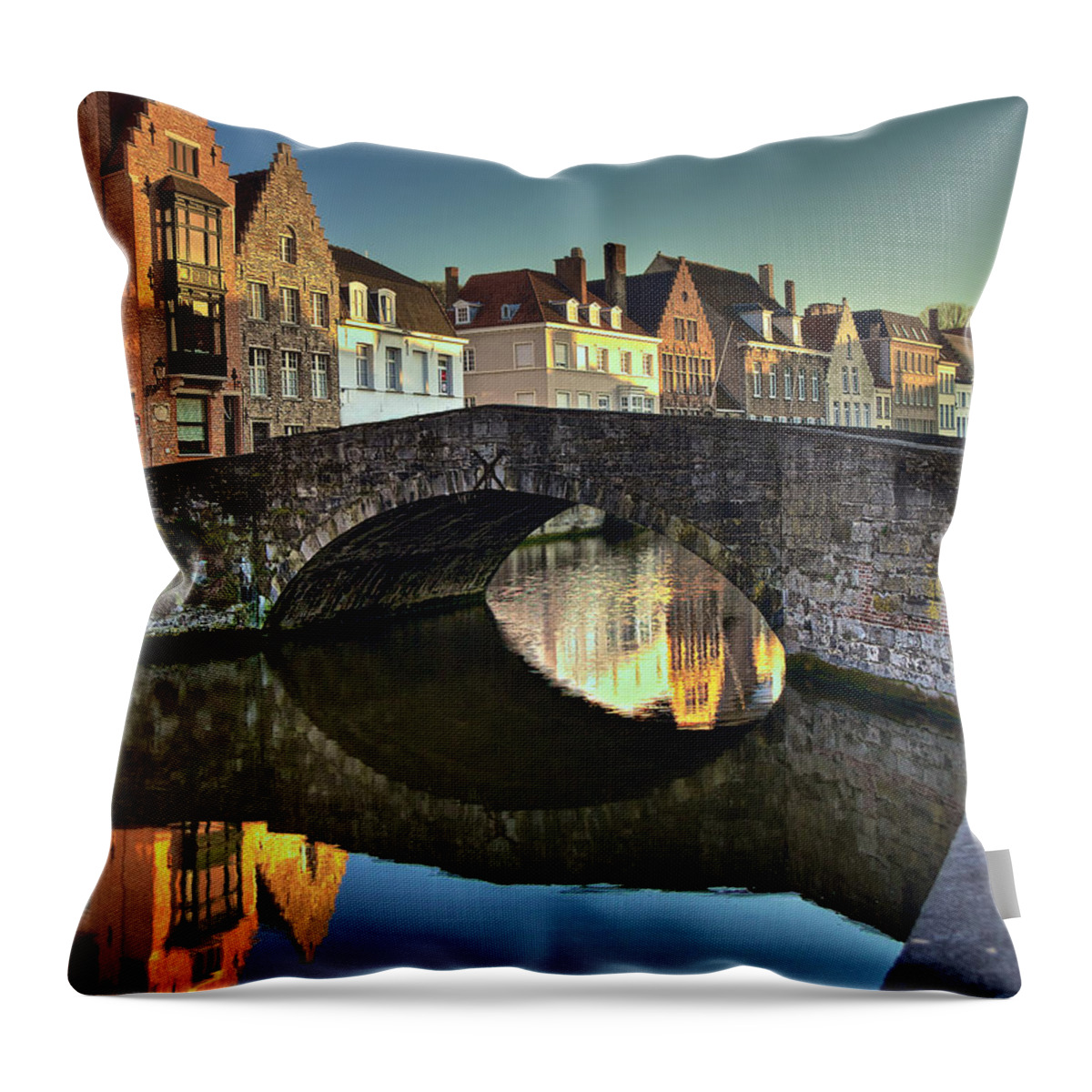 Bruges Throw Pillow featuring the photograph Bruges Twighlight by Peter Kennett