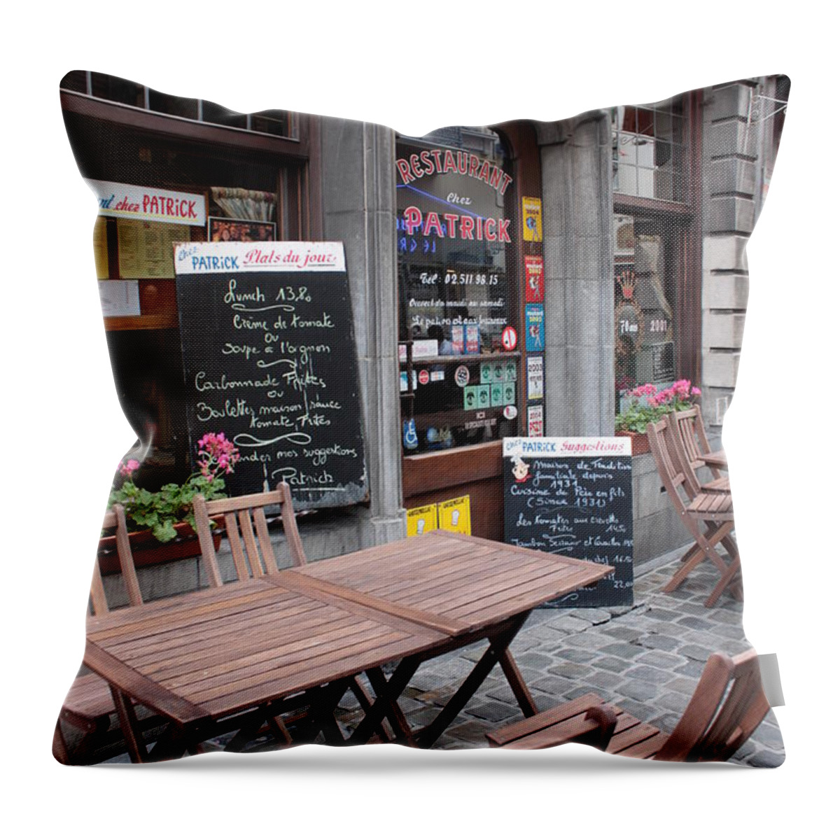 Europen Throw Pillow featuring the photograph Brussels - Restaurant Chez Patrick by Carol Groenen
