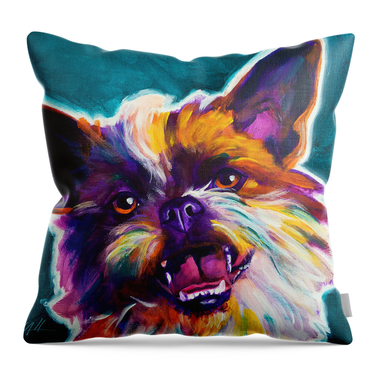 Chihuahua Throw Pillow featuring the painting Chussel - Spicey by Dawg Painter