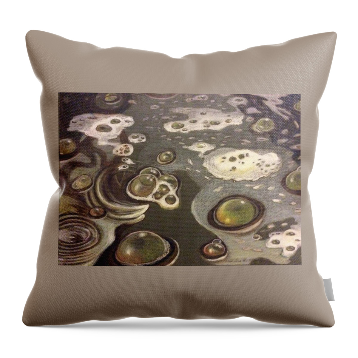  Bubbles Throw Pillow featuring the painting Bubble Boil and Trouble 1 by Art Nomad Sandra Hansen