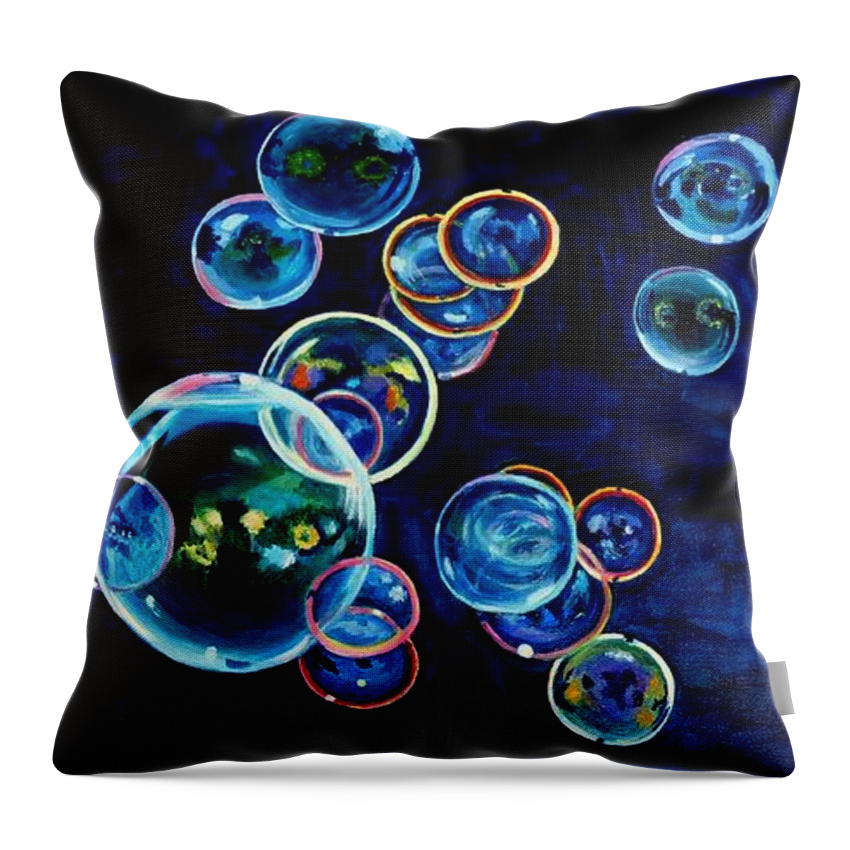 Bubbles Throw Pillow featuring the painting Bubbles in Blue by Julie Brugh Riffey