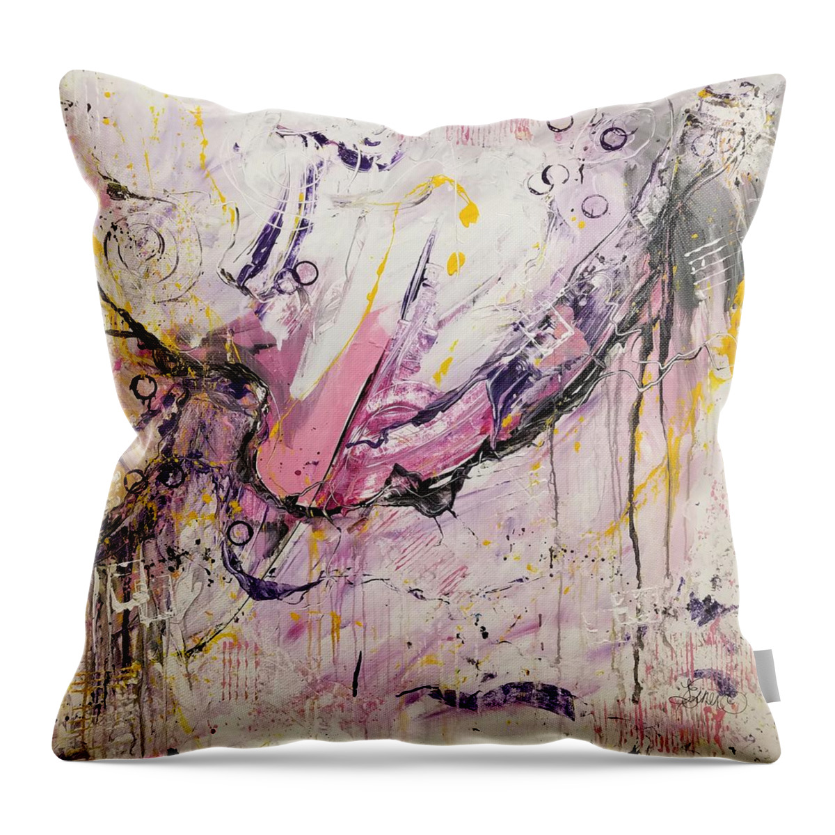 Abstract Throw Pillow featuring the painting Bubbling with Happiness by Terri Einer