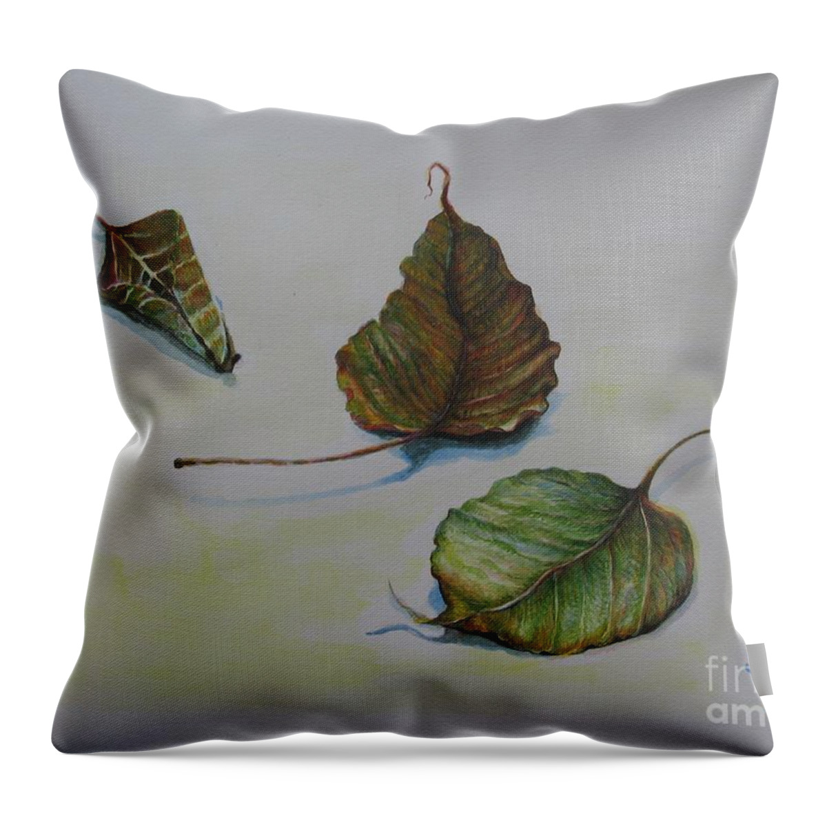 Acrylic Throw Pillow featuring the painting Buddha Leaf 3 by Sukalya Chearanantana