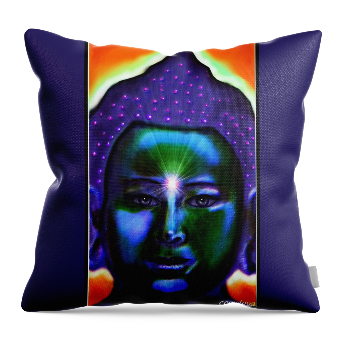 Buddha Throw Pillow featuring the painting Buddha of Enlightenment by Carmen Cordova