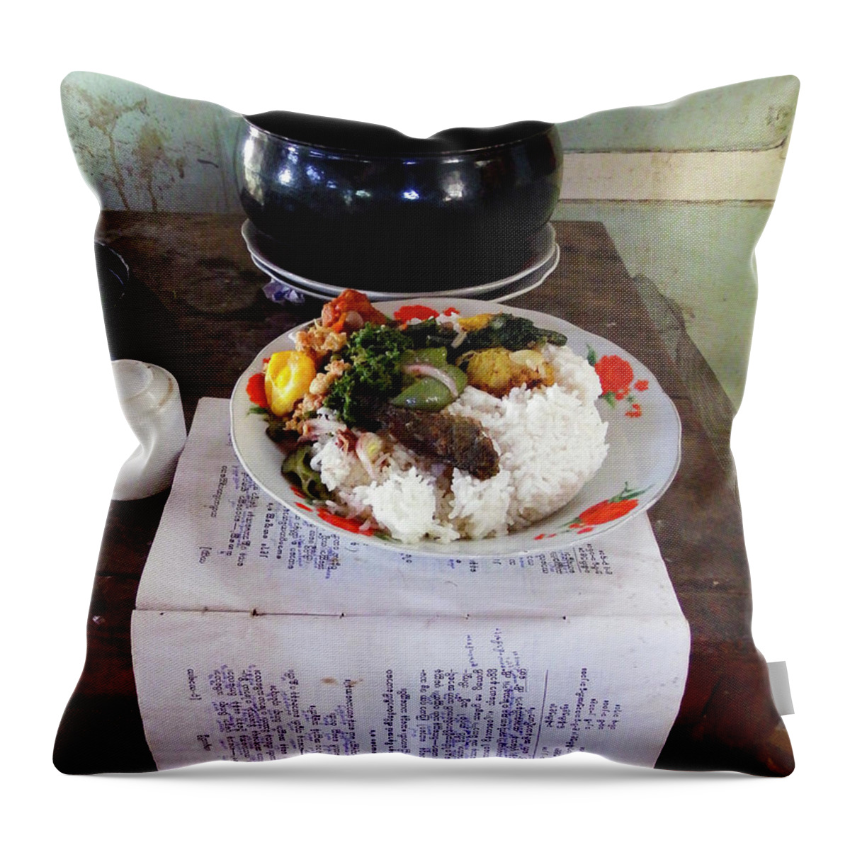 Photograph Throw Pillow featuring the photograph Buddhist Food Offering by Kurt Van Wagner