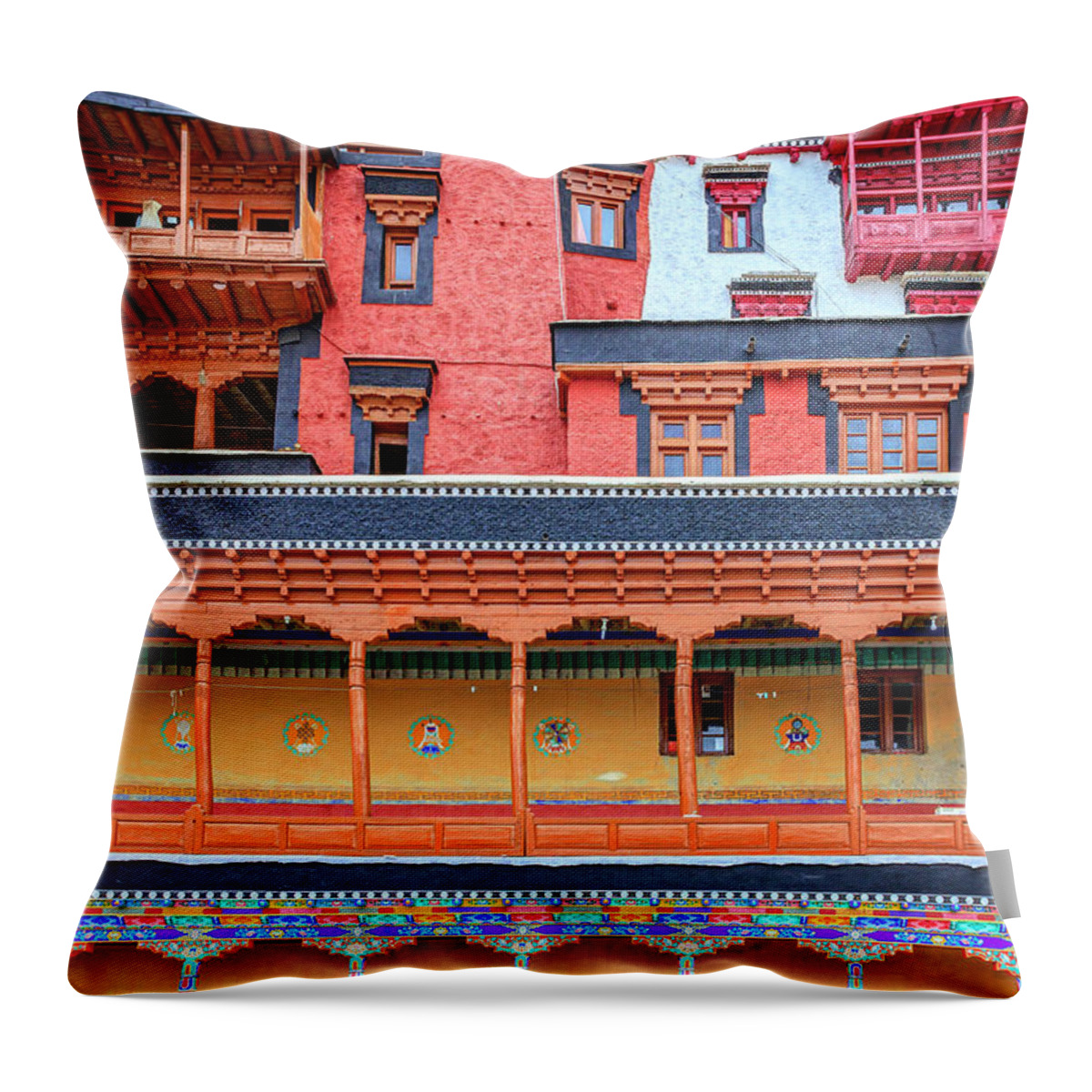 Asia Throw Pillow featuring the photograph Buddhist monastery building by Alexey Stiop