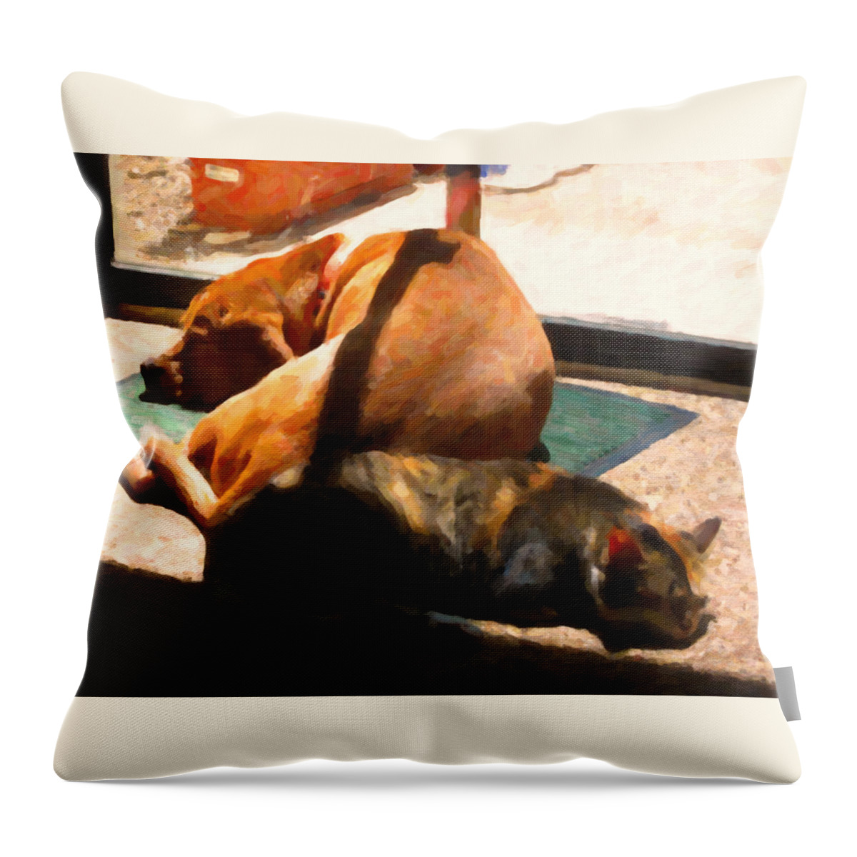 Calico Cat Throw Pillow featuring the digital art Buddies by David Zimmerman