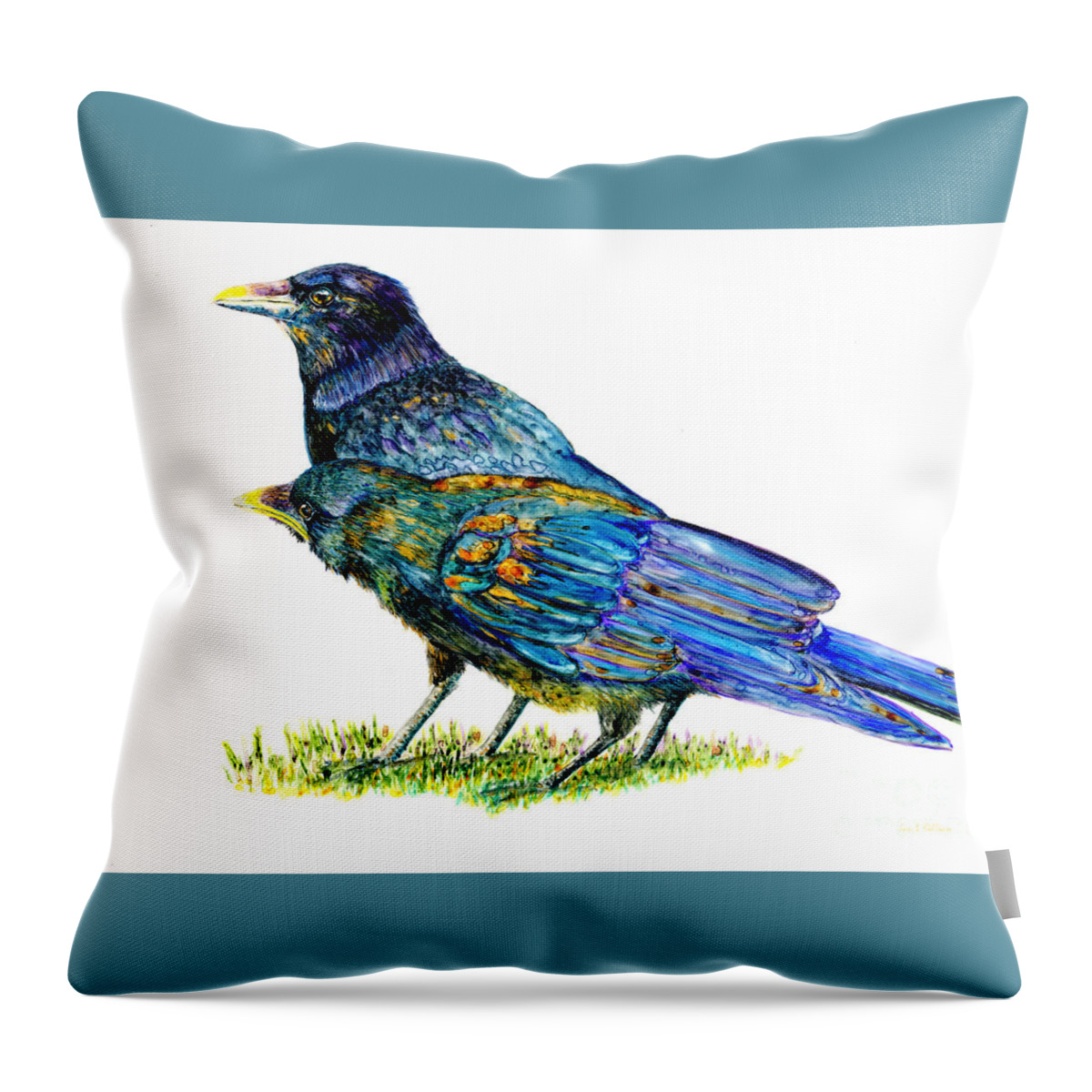 Crows Throw Pillow featuring the painting Buddies by Jan Killian