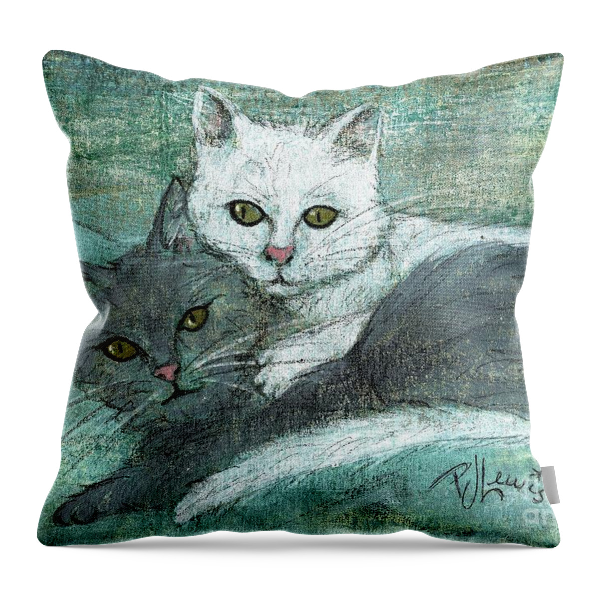 Cats Throw Pillow featuring the painting Buddies by PJ Lewis