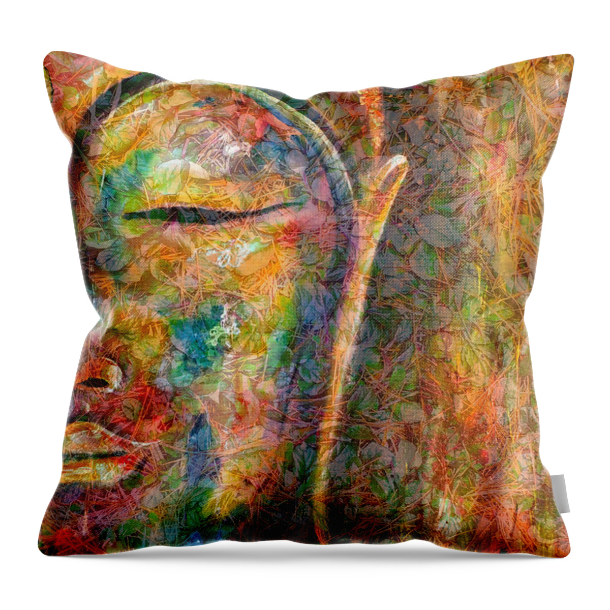 Buddha Throw Pillow featuring the digital art Budding Buddha by Theresa Marie Johnson