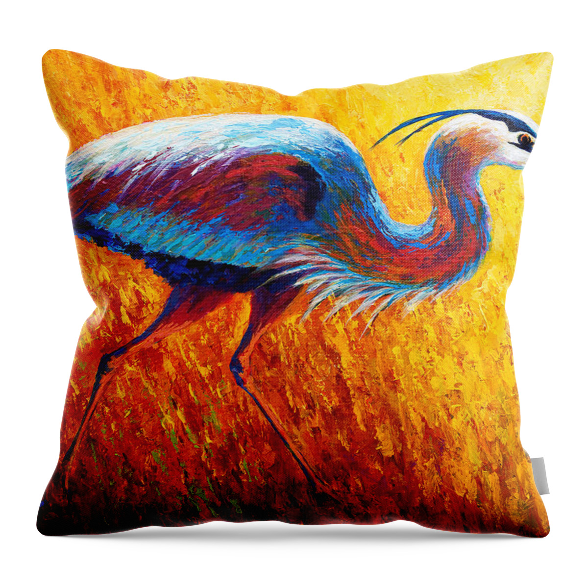 Heron Throw Pillow featuring the painting Bue Heron 2 by Marion Rose