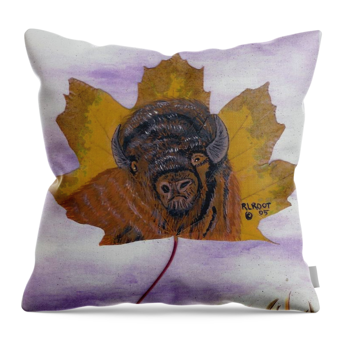 Wildlife Throw Pillow featuring the painting Buffalo profile by Ralph Root