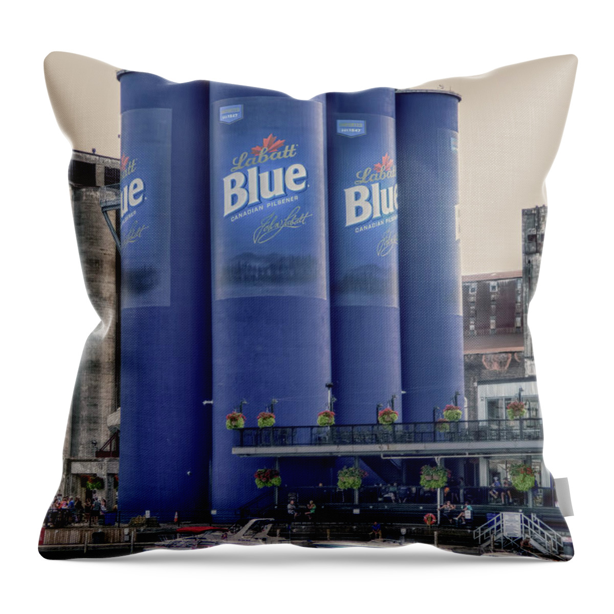 Riverworks Throw Pillow featuring the photograph Buffalo Six Pack - Silos by Leslie Montgomery