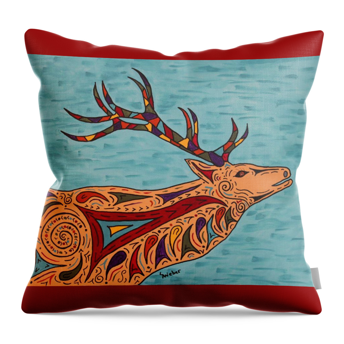 Elk Throw Pillow featuring the painting Bugle Boy by Susie WEBER