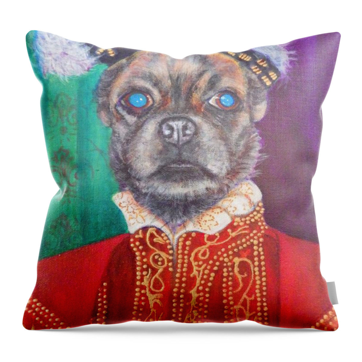 Whimsical Throw Pillow featuring the painting Bugsy First Earl of Primrose by Linda Markwardt