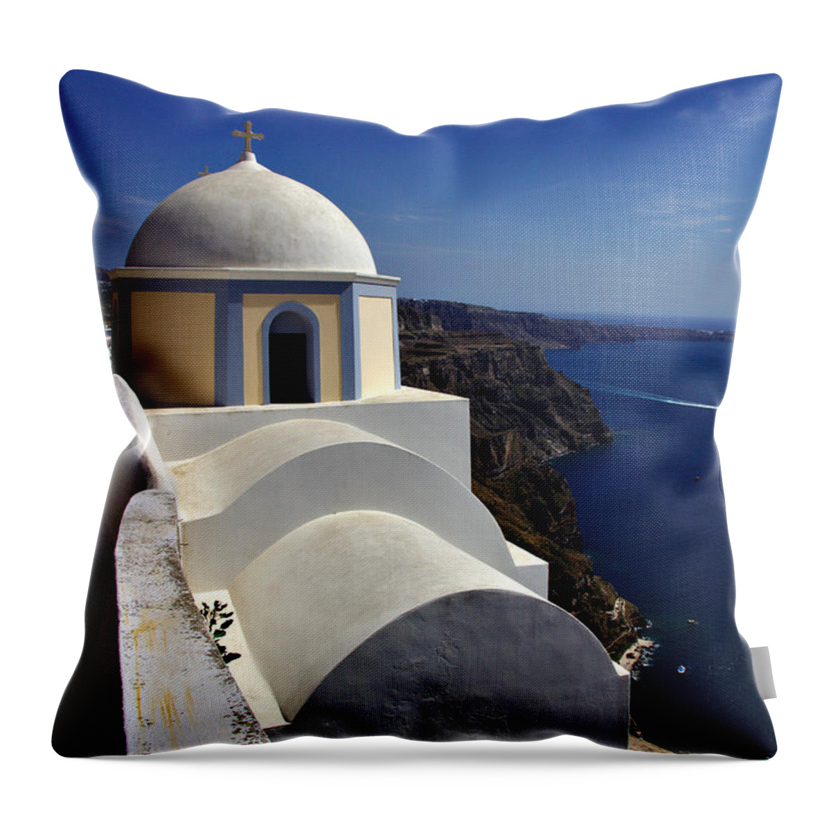 Santorini Throw Pillow featuring the photograph Building in Fira by Jeremy Hayden