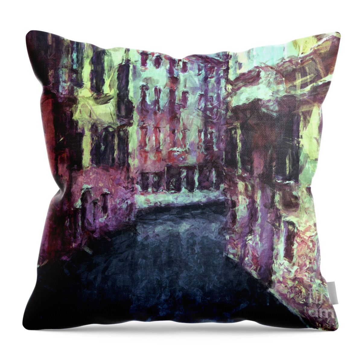 Venice Throw Pillow featuring the digital art Buildings Along A Venice Canal by Phil Perkins