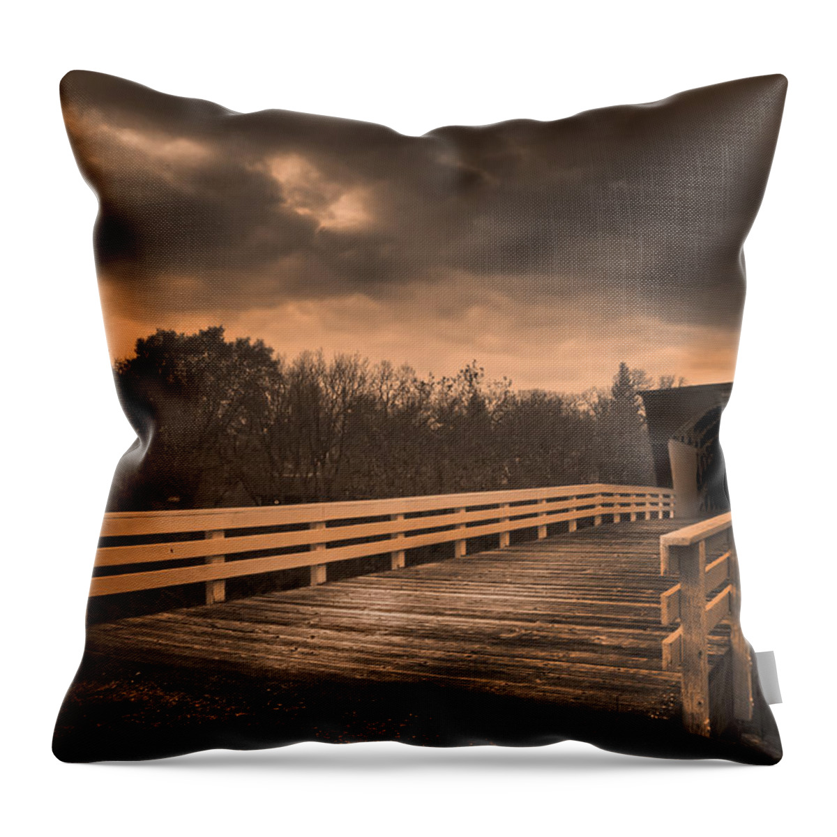 Roseman Bridge Throw Pillow featuring the photograph Built In 1883 Movie Clint Eastwood by Randall Branham