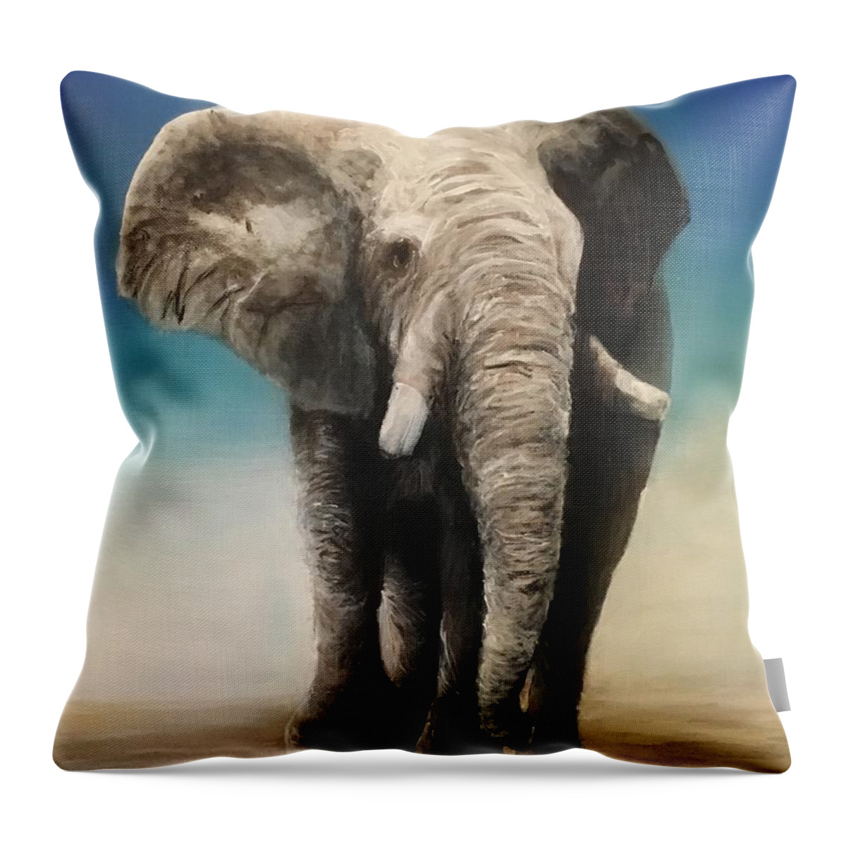 Bull Elephant On Dry Landscape Throw Pillow featuring the painting Bull 4 by Joe Bracco