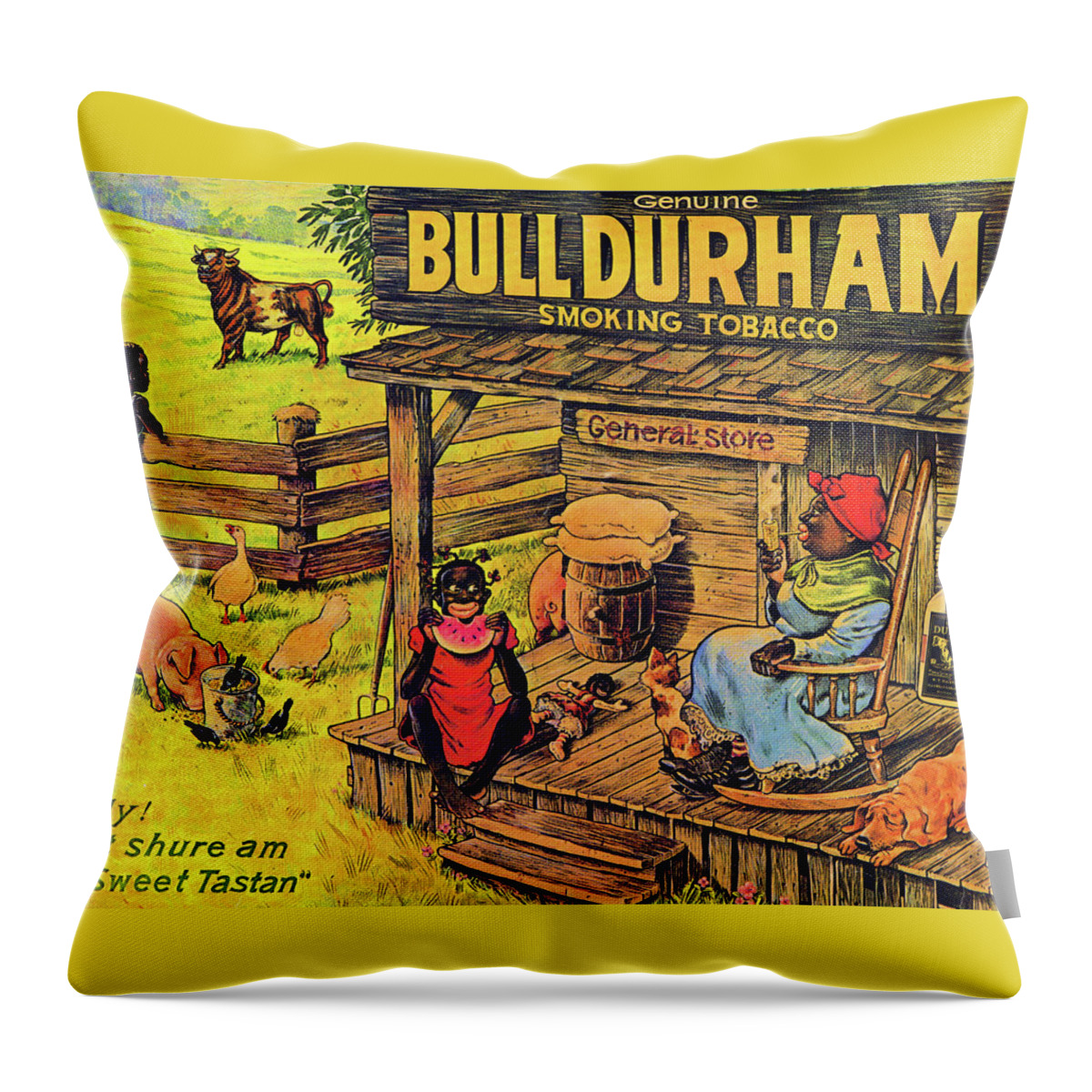 Black Americana Throw Pillow featuring the digital art Bull Durham My It Shure Am Sweet Tastan by Kim Kent
