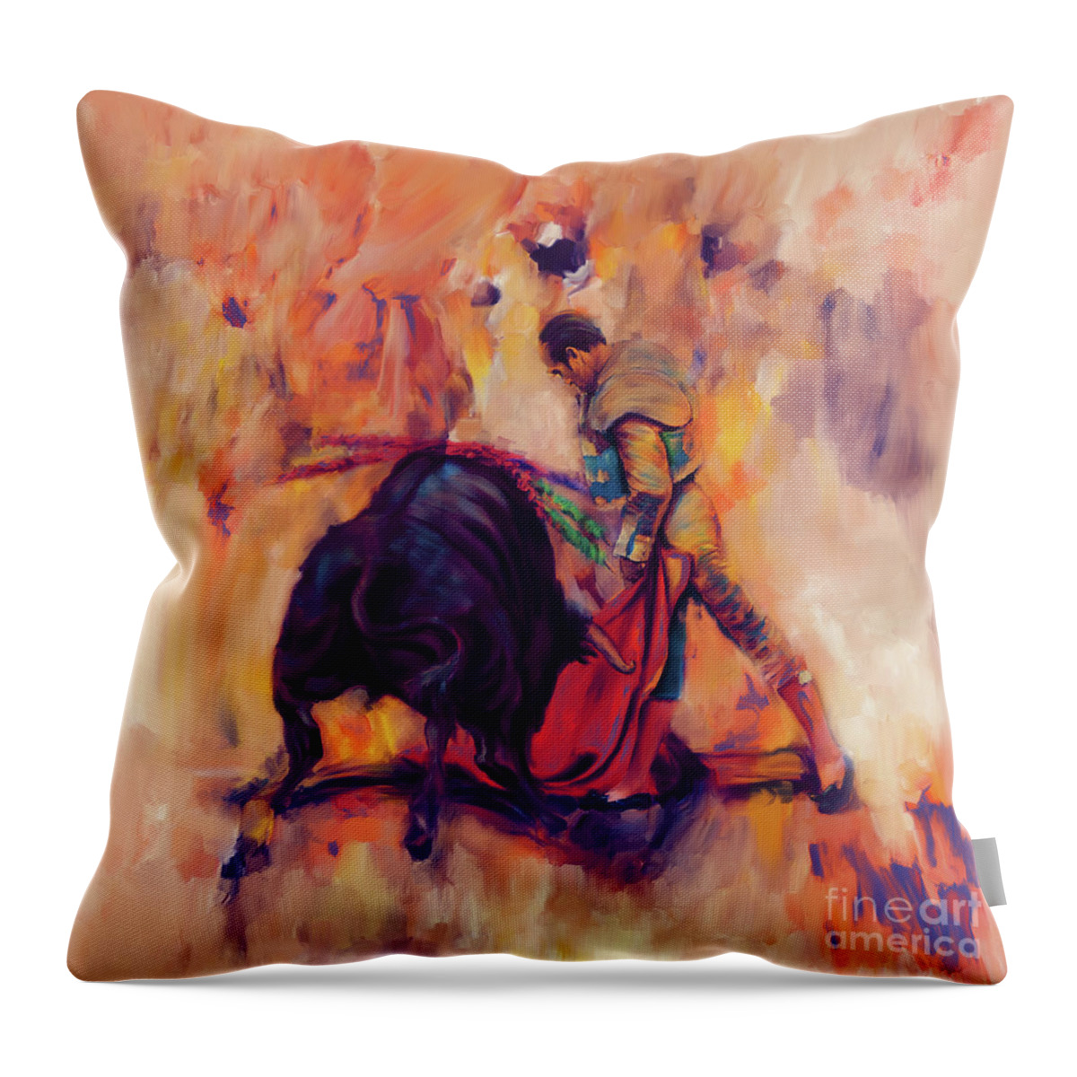 Toreador Throw Pillow featuring the painting Bull Fighting iu8 by Gull G