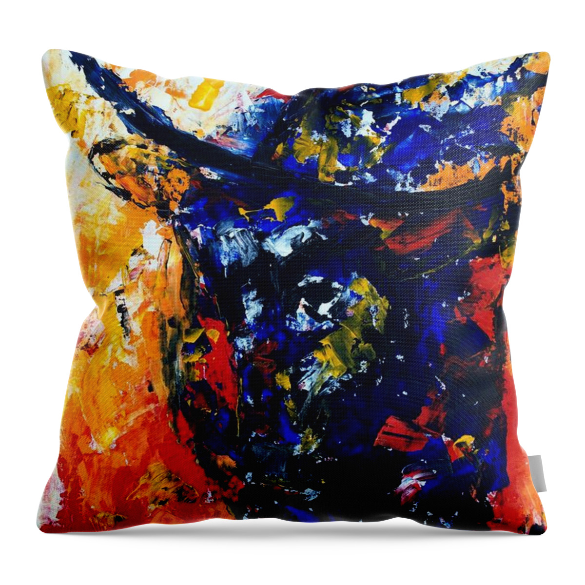 Bull Throw Pillow featuring the painting Bull by Lidija Ivanek - SiLa