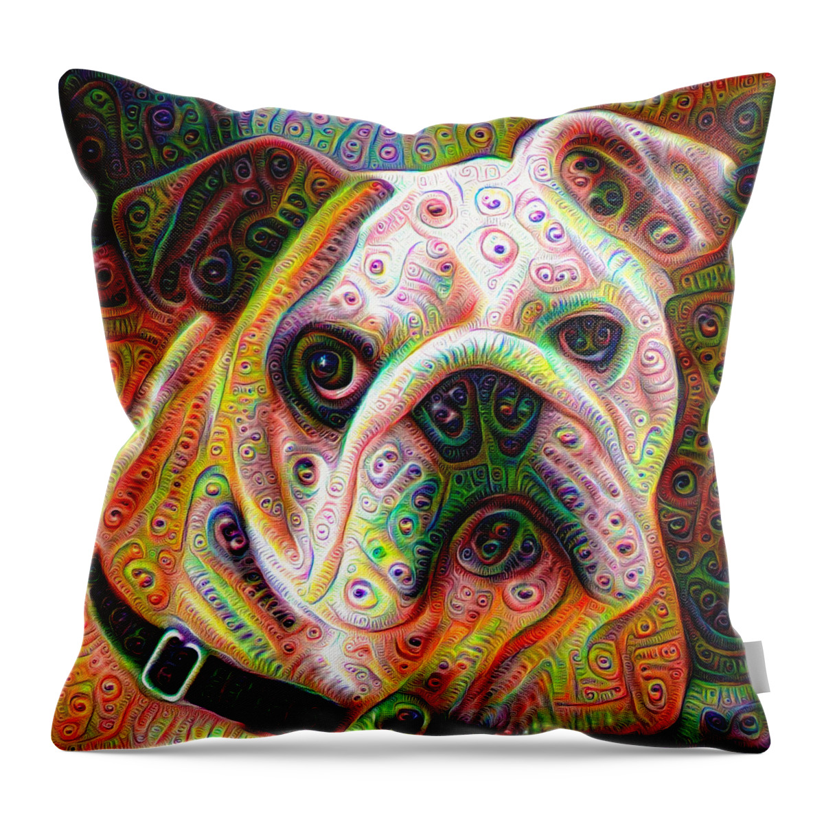 Bulldog Throw Pillow featuring the digital art Bulldog surreal deep dream image by Matthias Hauser