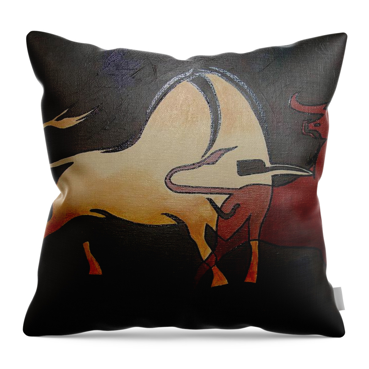 Abstract Throw Pillow featuring the painting Bullfight 1 by Taiche Acrylic Art