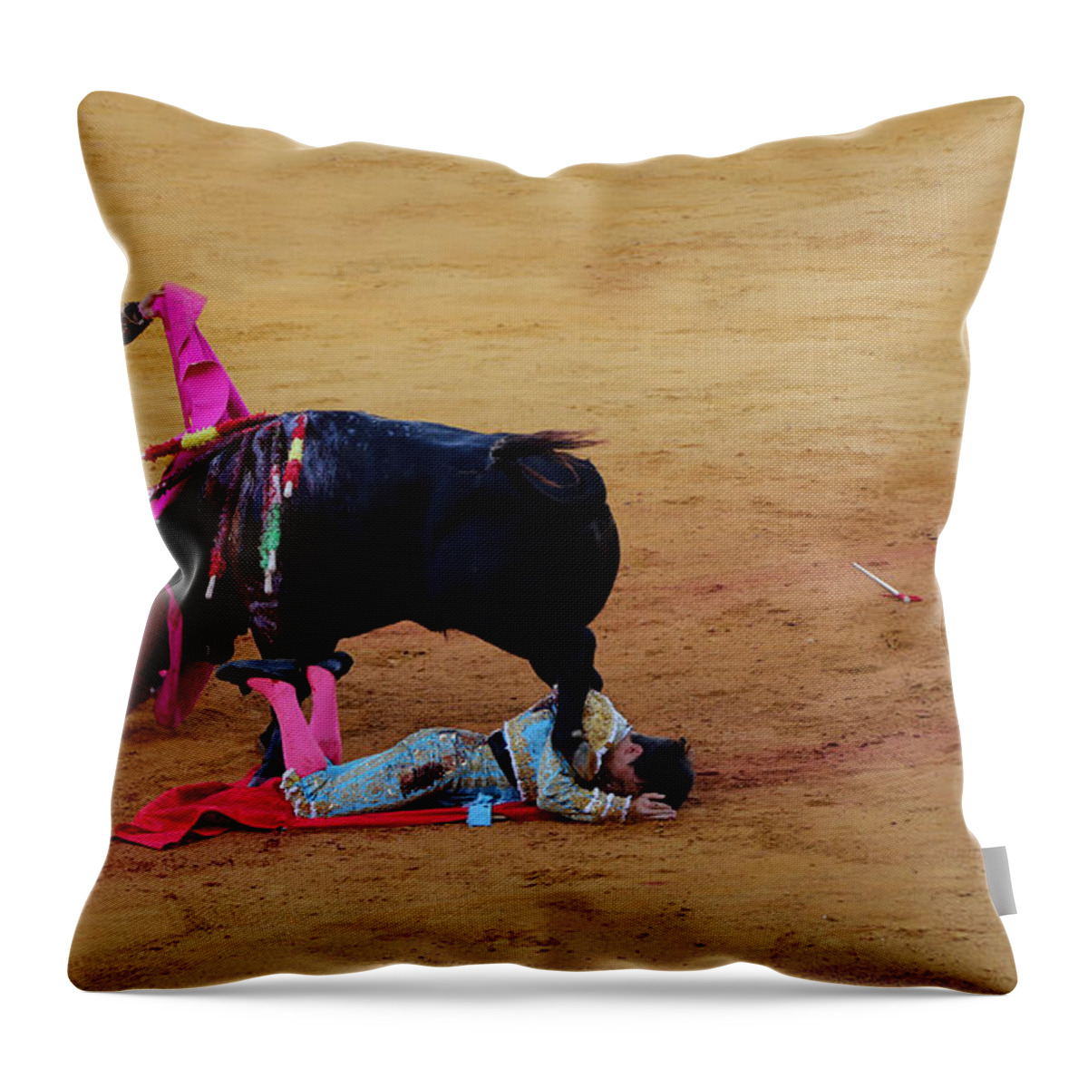 Bullfighting Throw Pillow featuring the photograph Bullfighting 30 by Andrew Fare