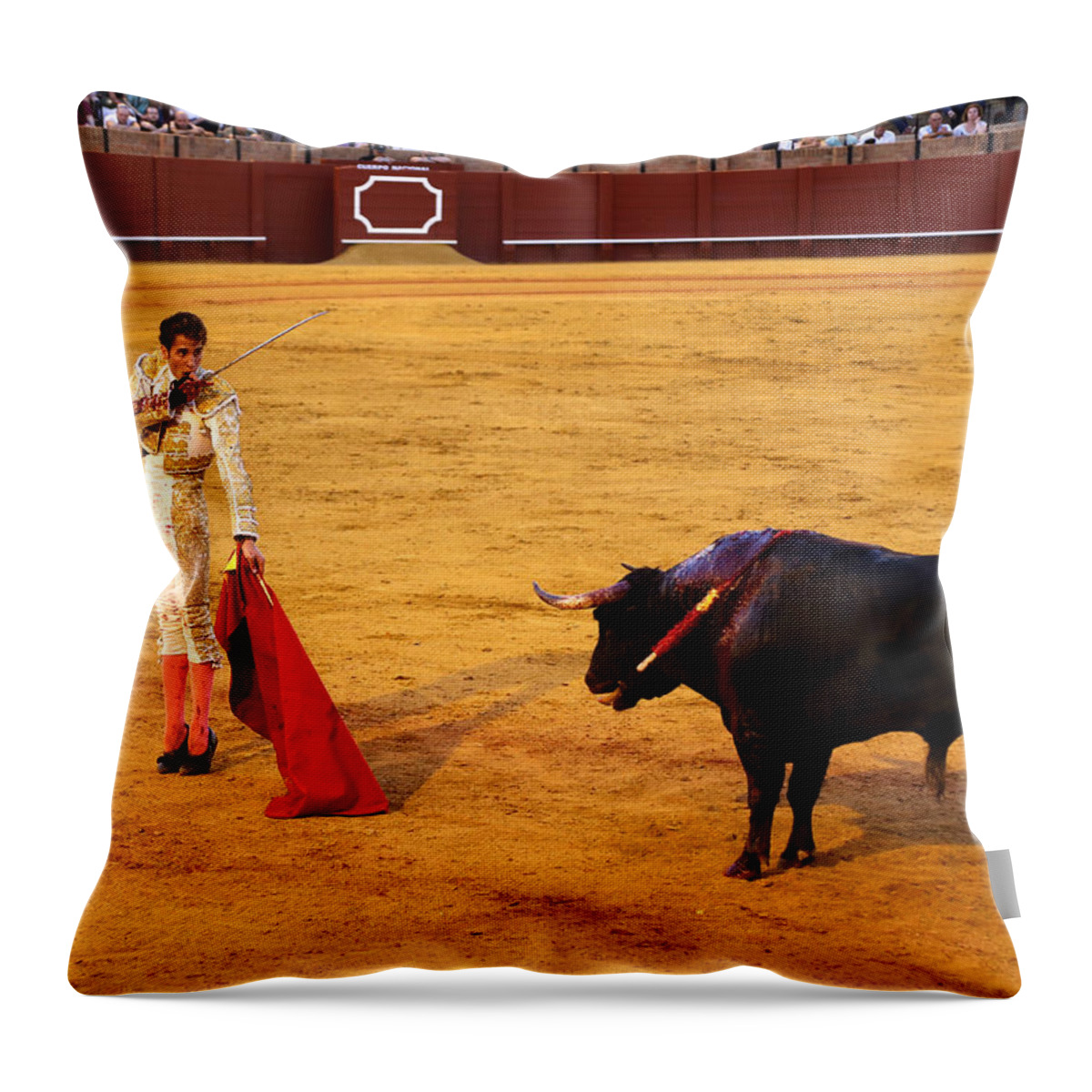 Bullfighting Throw Pillow featuring the photograph Bullfighting 39 by Andrew Fare