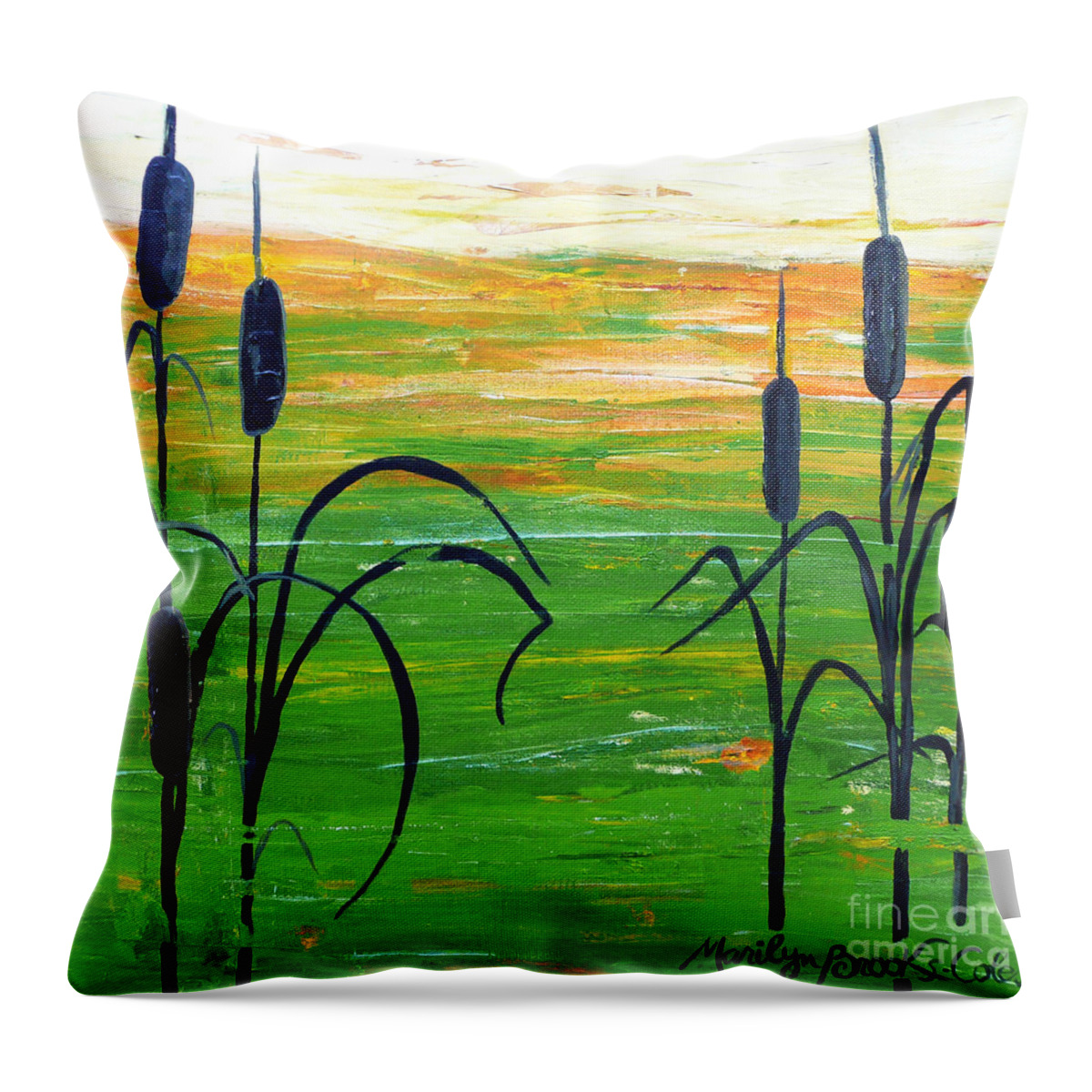 Painting Throw Pillow featuring the painting Bullrushes by Marilyn Brooks