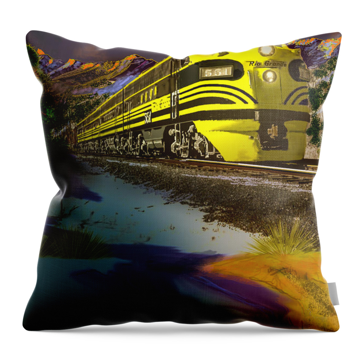 Trains Throw Pillow featuring the digital art Bumble Bee F Unit Zephyr by J Griff Griffin