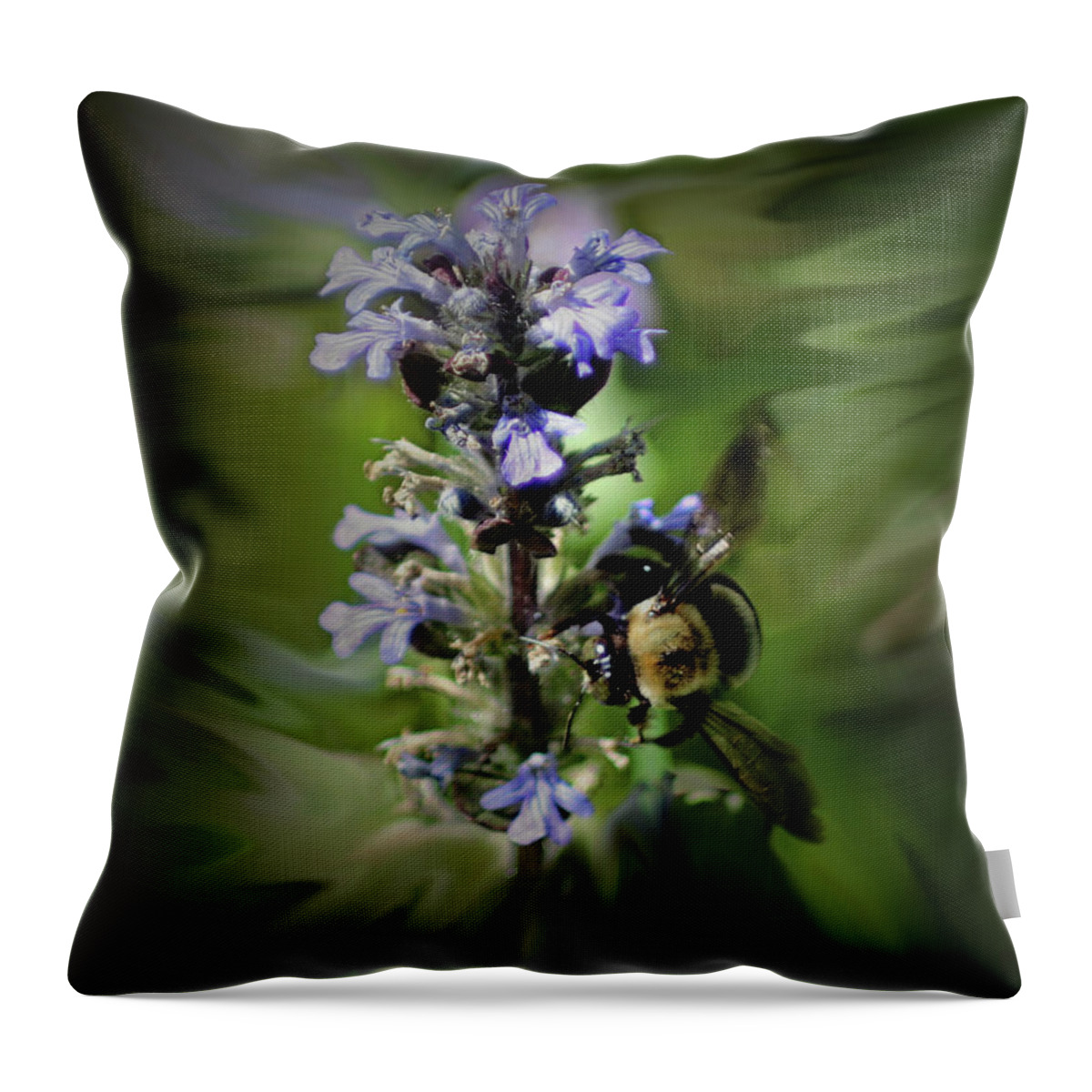 Nature Throw Pillow featuring the photograph Bumble Bee On Flower by Smilin Eyes Treasures