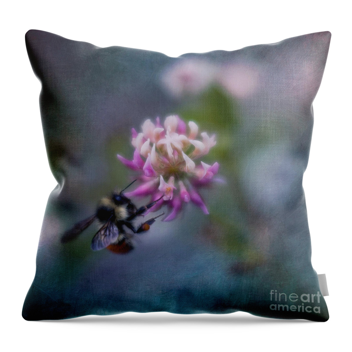 Bumblebee Throw Pillow featuring the photograph Bumblebee on Clover Blossom by Priska Wettstein