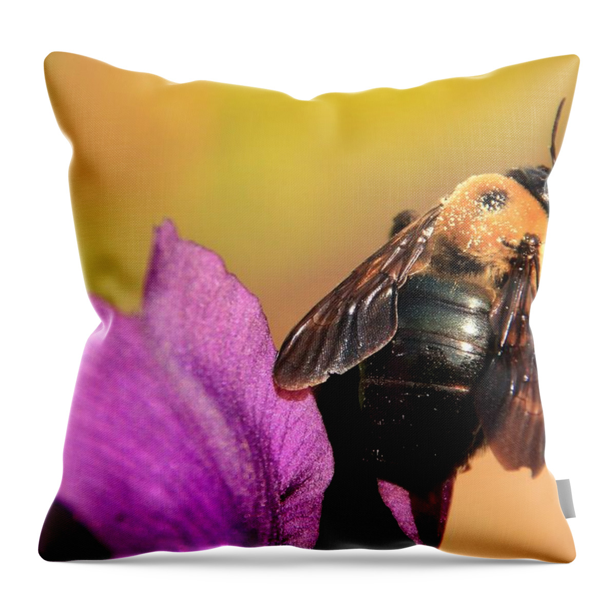 Insect Throw Pillow featuring the photograph Bumblebee on Iris by Chris Berry