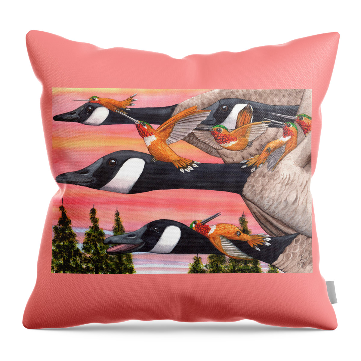 Geese Throw Pillow featuring the painting Bumming a ride by Catherine G McElroy