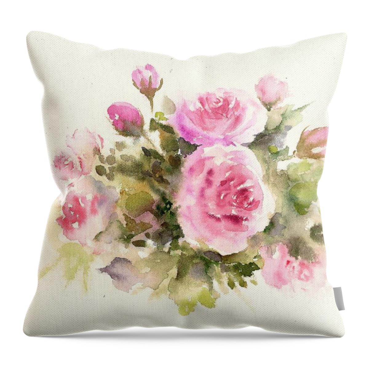 Bunch Of Roses Throw Pillow featuring the painting Bunch of roses by Asha Sudhaker Shenoy